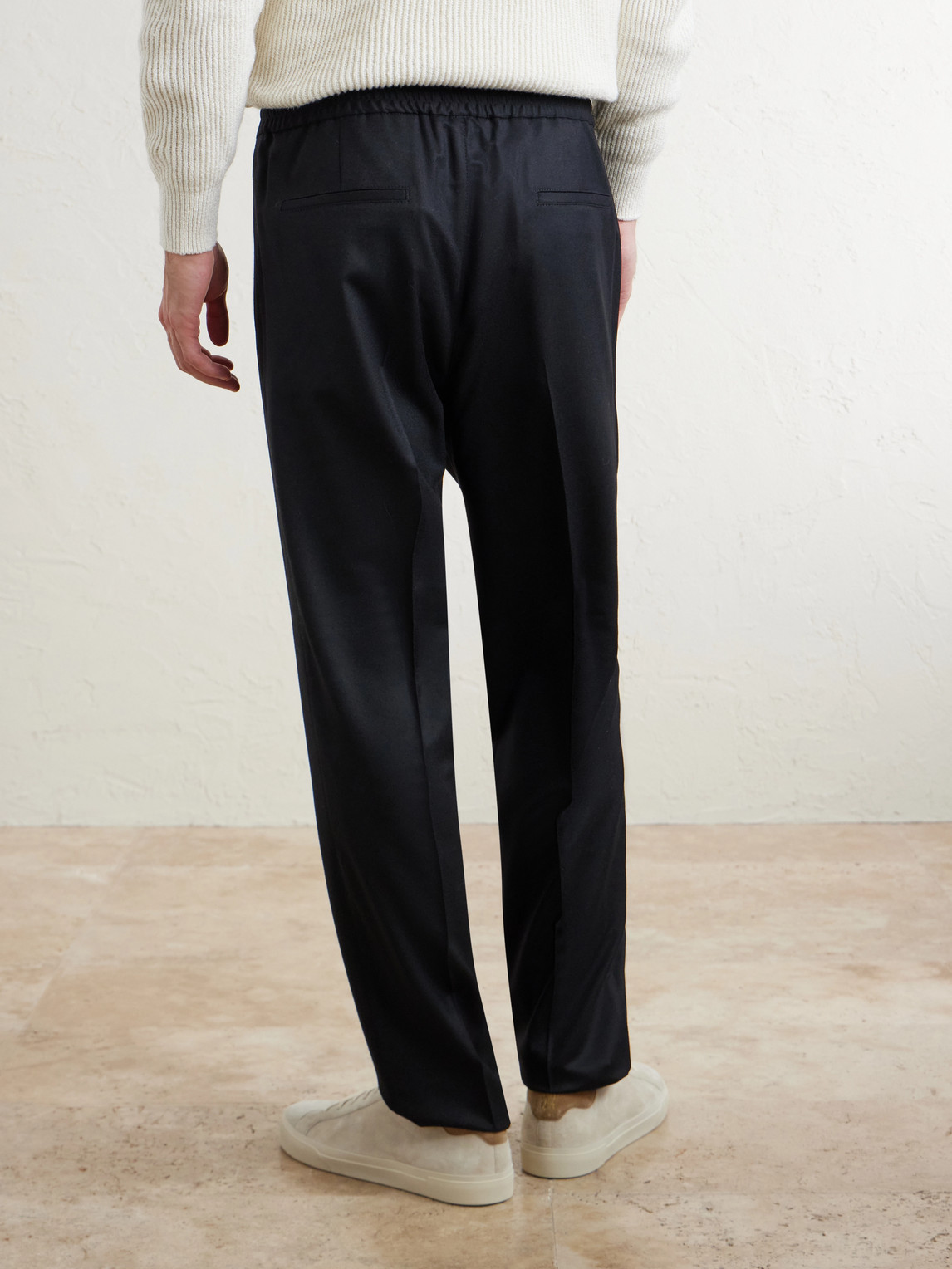 Tapered Pleated Virgin Wool-Flannel Drawstring Trousers