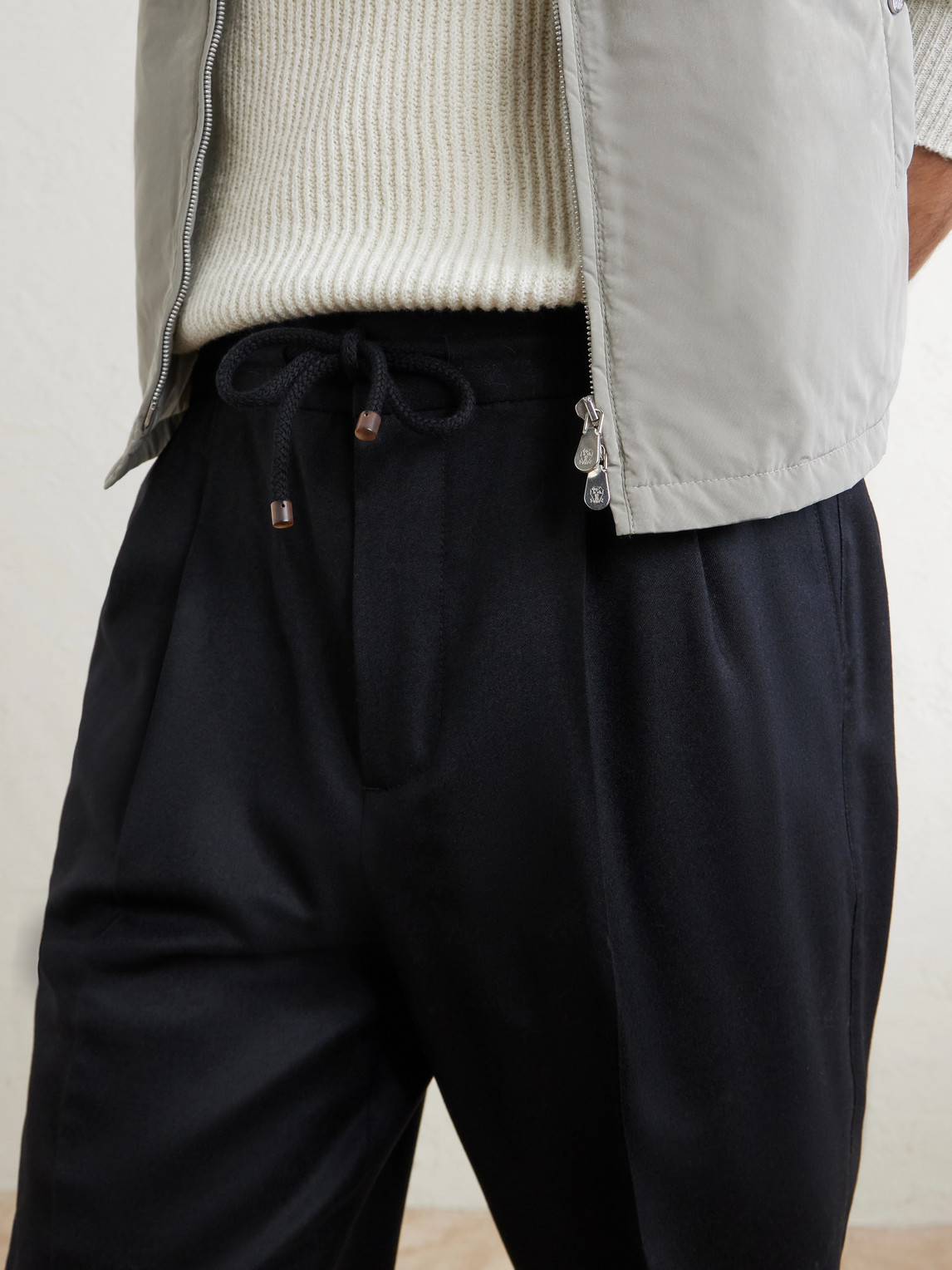 Tapered Pleated Virgin Wool-Flannel Drawstring Trousers