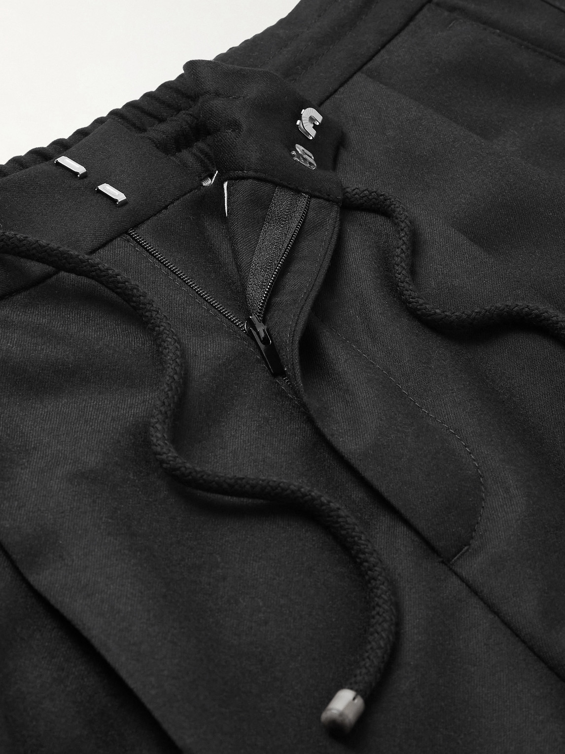 Tapered Pleated Virgin Wool-Flannel Drawstring Trousers