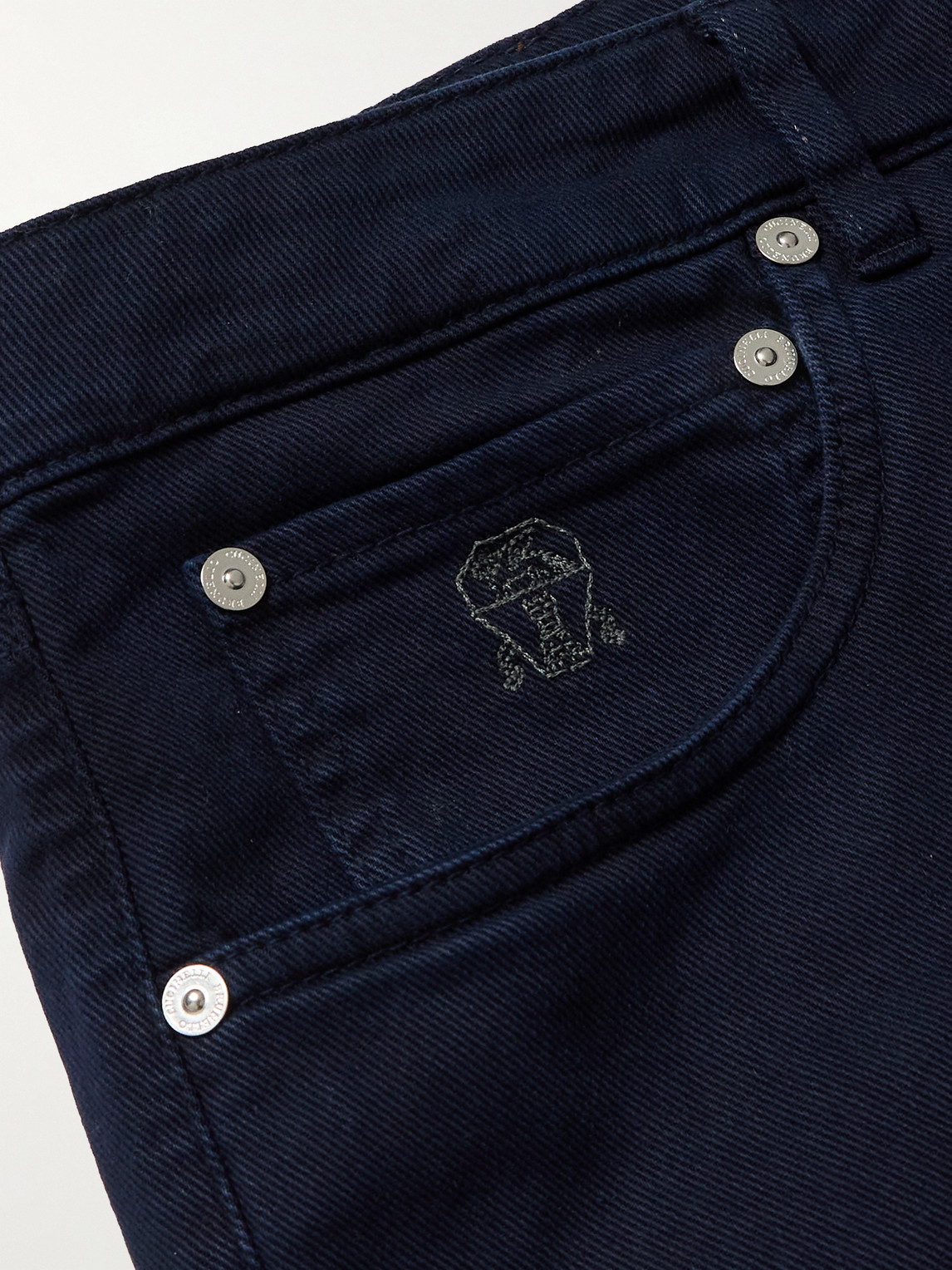 Brunello Cucinelli Tapered Garment-dyed Stretch-cotton Trousers In Blue