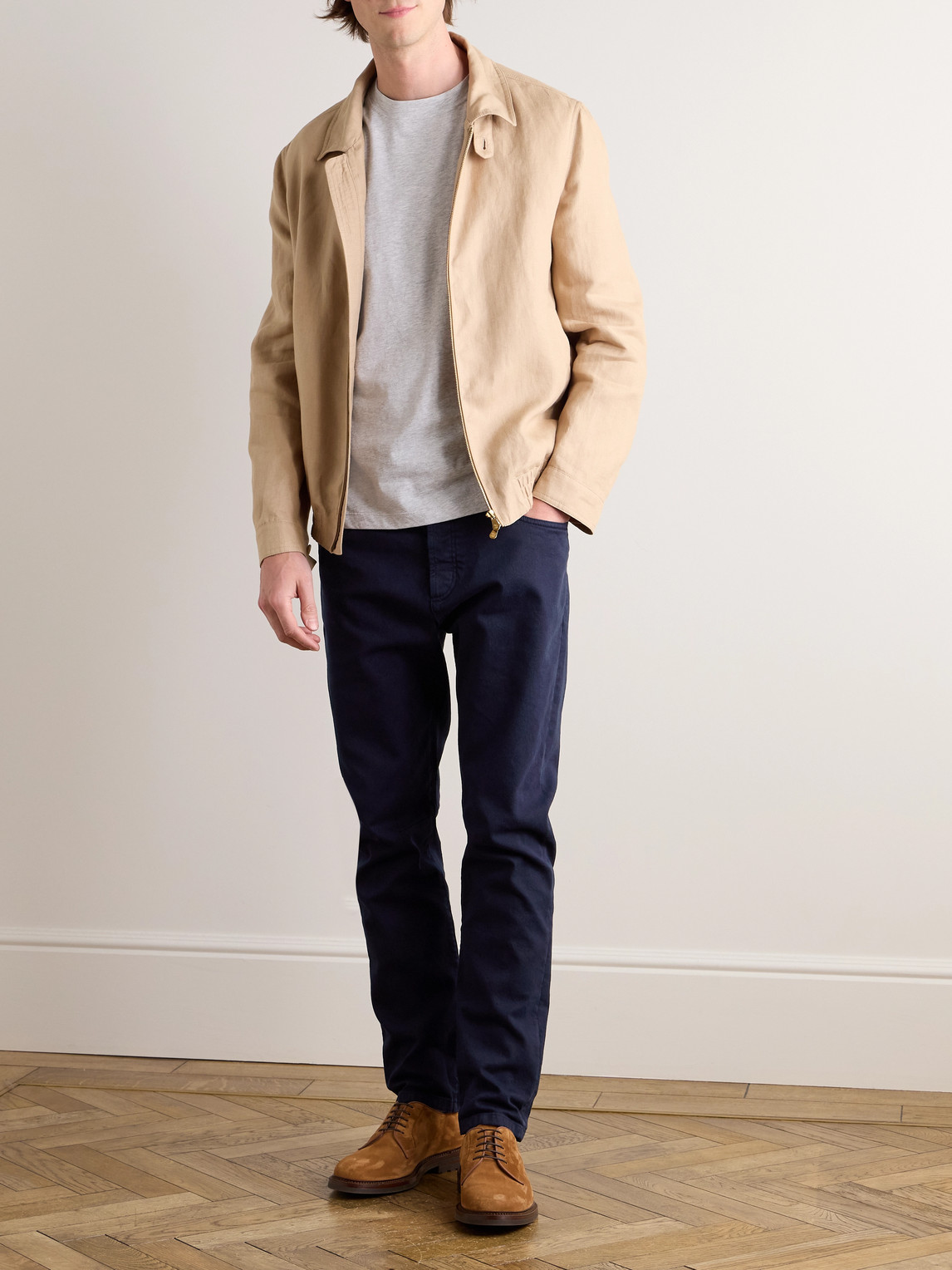 Brunello Cucinelli Tapered Garment-dyed Stretch-cotton Trousers In Blue