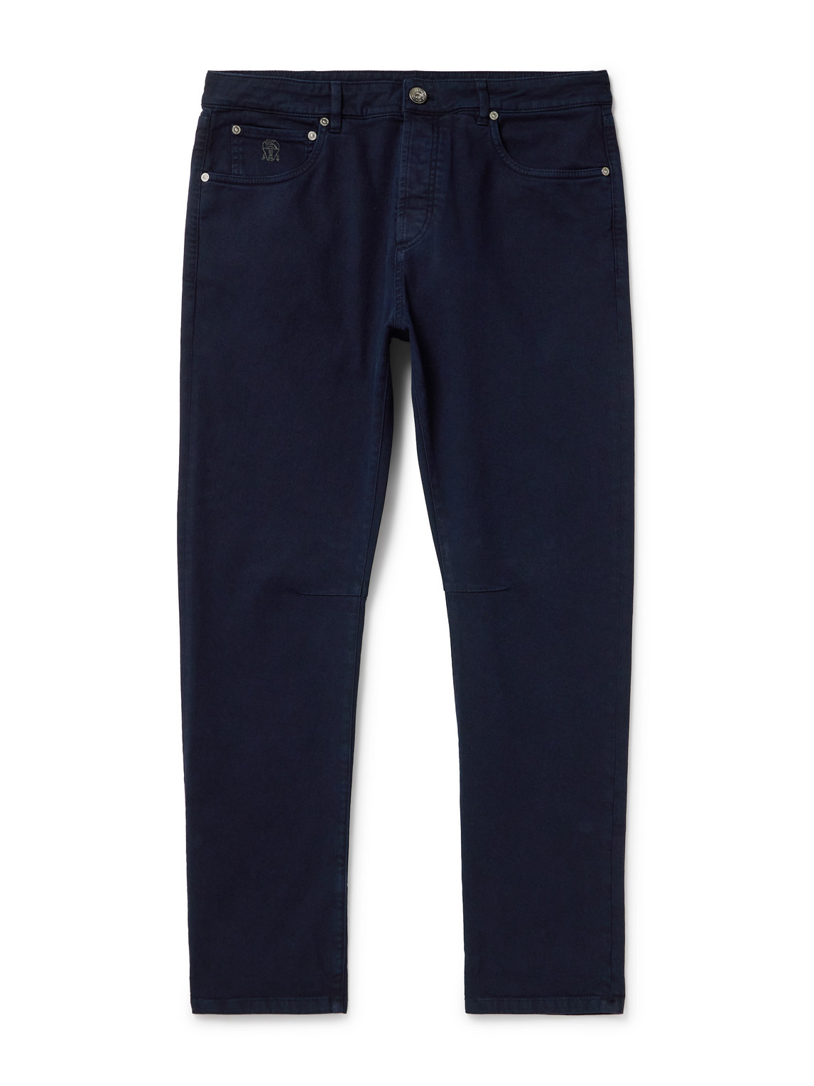 Brunello Cucinelli Tapered Garment-dyed Stretch-cotton Trousers In Blue