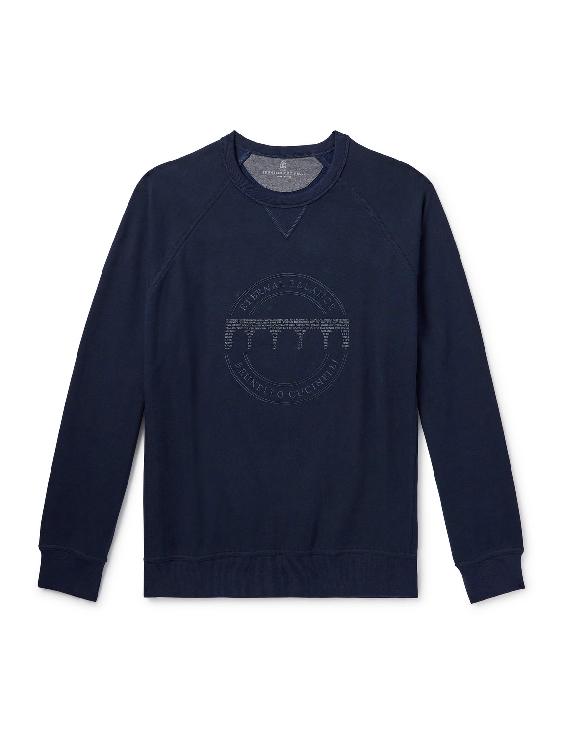Brunello Cucinelli - Logo-Embroidered Printed Cotton-Blend Jersey Sweatshirt - Men - Blue - XXL