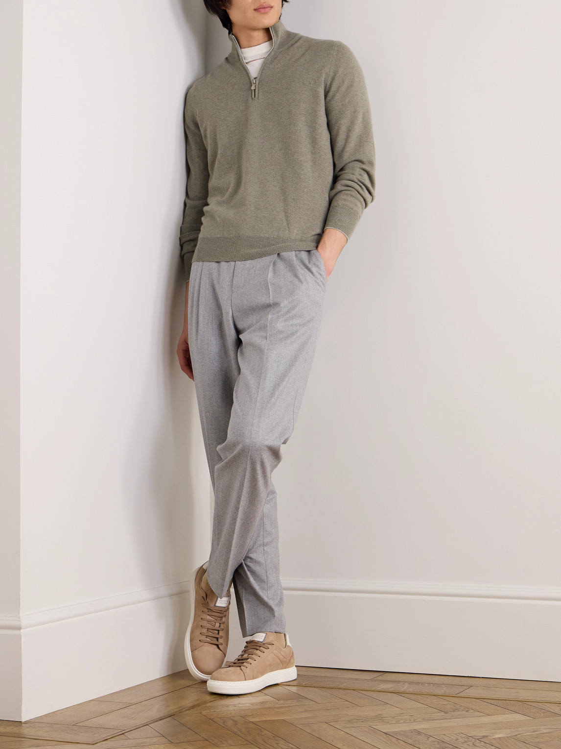 Brunello Cucinelli Cashmere Half-zip Sweater In Green