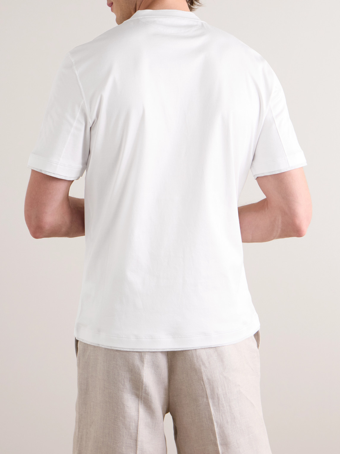Brunello Cucinelli Mock-neck Cotton-jersey T-shirt In White