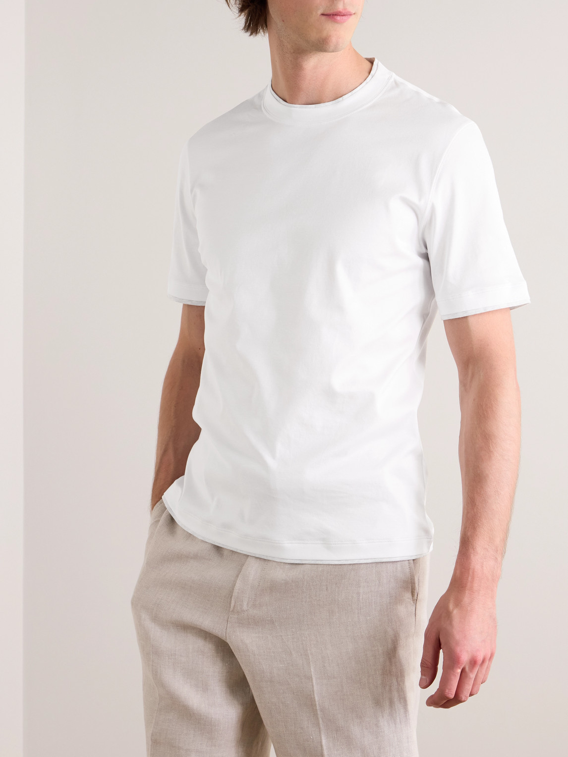 Brunello Cucinelli Mock-neck Cotton-jersey T-shirt In White