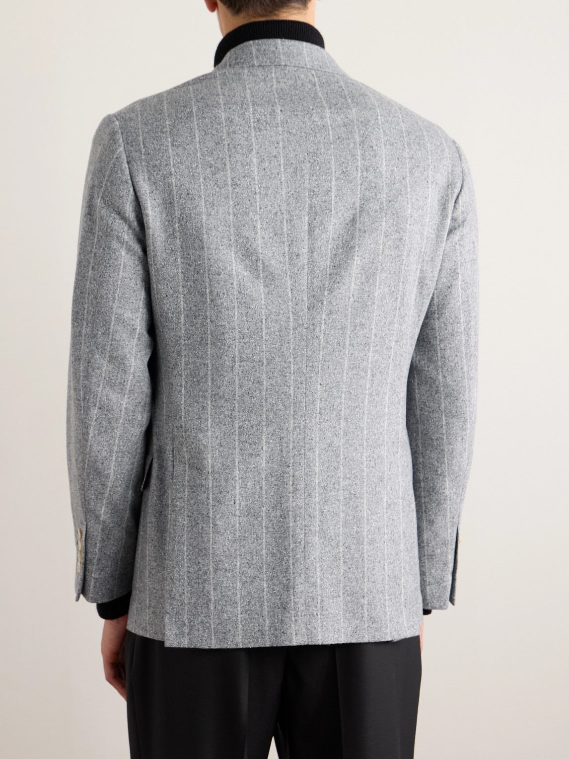 Shop Brunello Cucinelli Double-breasted Striped Silk, Wool And Cashmere-blend Blazer In Unknown
