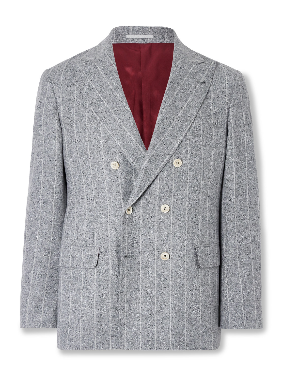 Shop Brunello Cucinelli Double-breasted Striped Silk, Wool And Cashmere-blend Blazer In Unknown