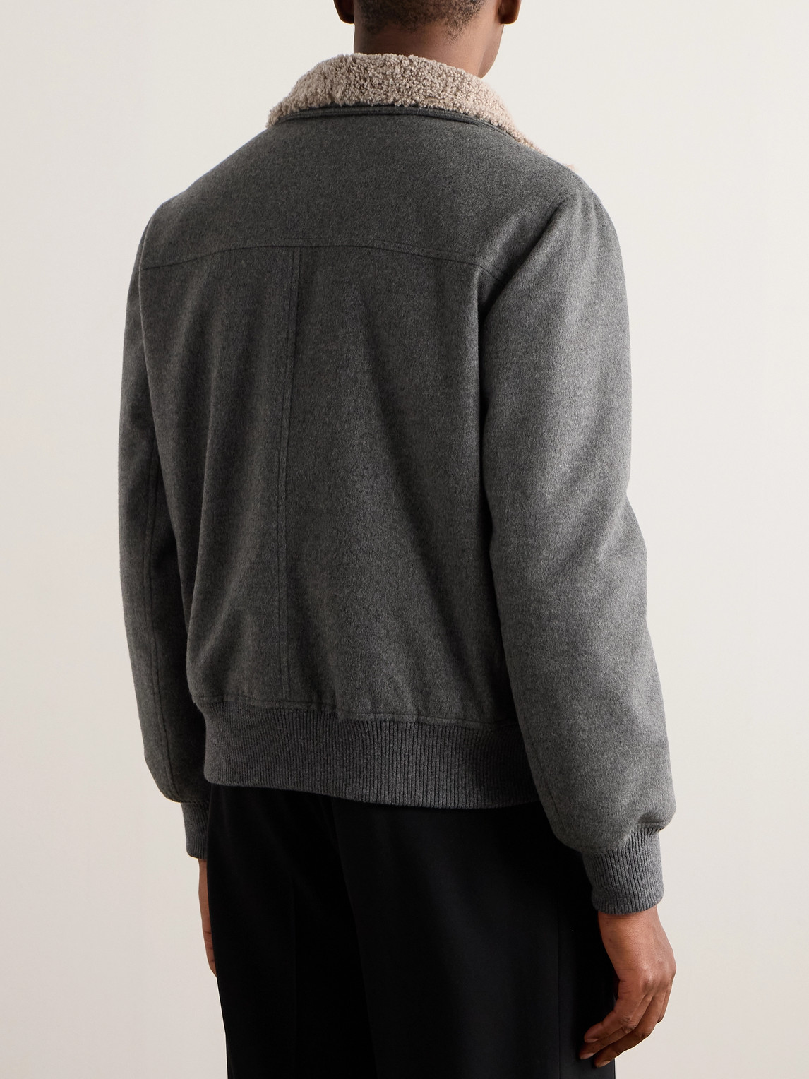 Shop Brunello Cucinelli Shearling-trimmed Padded Cashmere Bomber Jacket In Gray