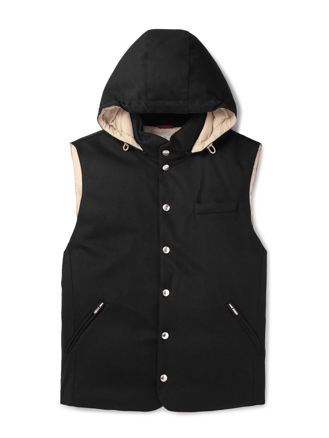 Brunello Cucinelli Padded Wool Hooded Gilet In Black