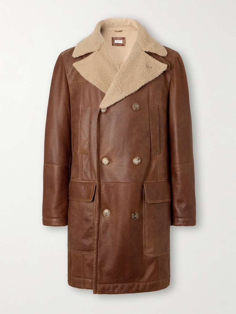 Brunello Cucinelli — Double-Breasted Shearling Peacoat
