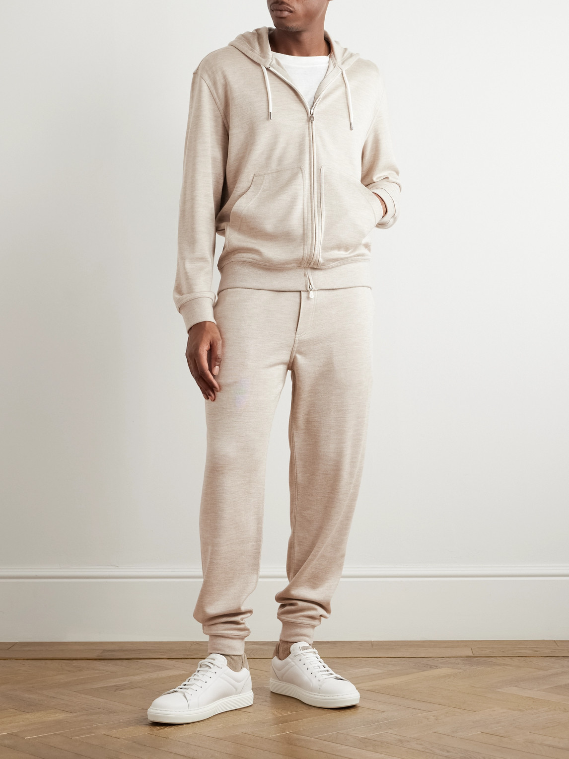 Brunello Cucinelli Cashmere-blend Zip-up Hoodie In Neutrals