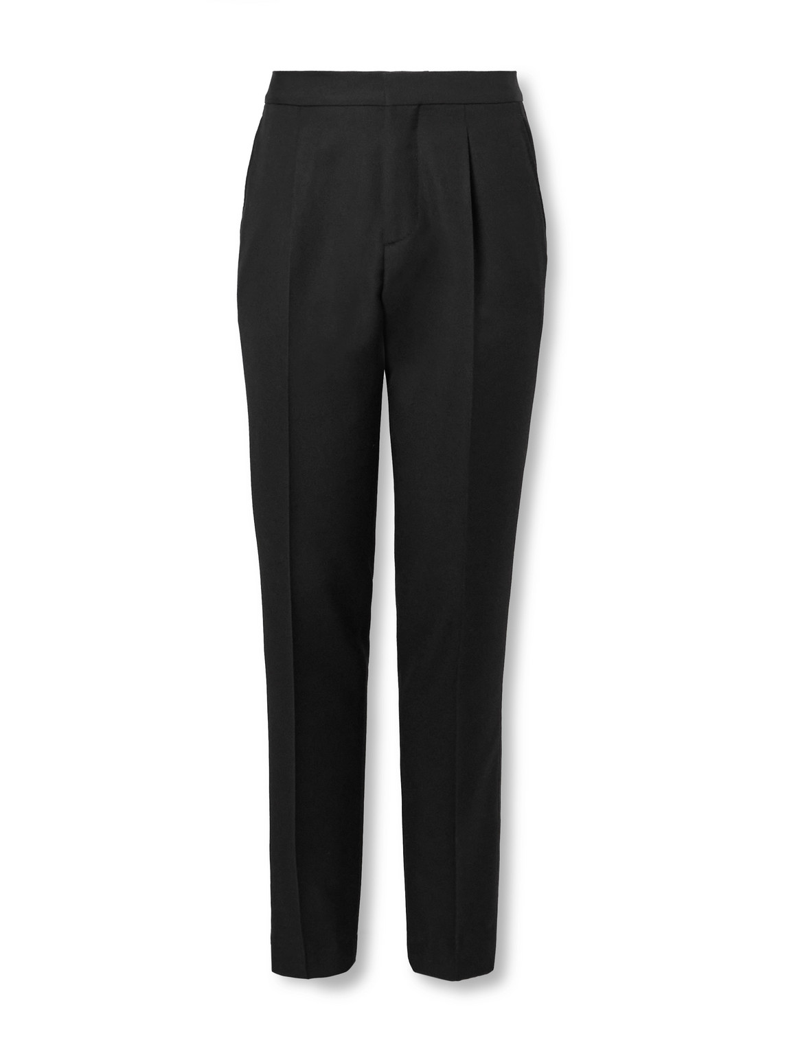 Brunello Cucinelli - Straight-Leg Pleated Satin-Trimmed Silk, Wool and Mohair-Blend Tuxedo Trousers - Men - Black - IT 48