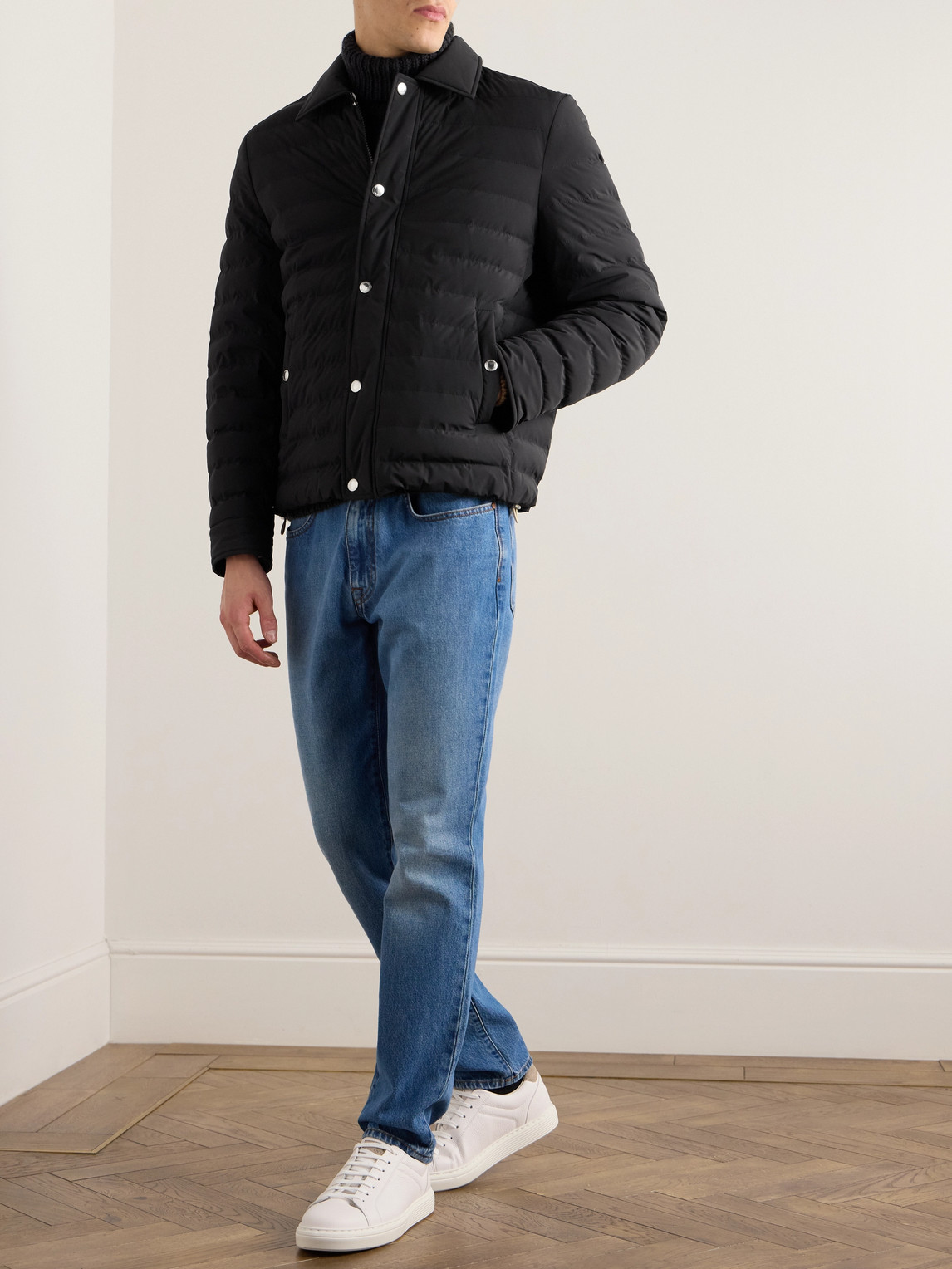 Brunello Cucinelli Quilted Shell Down Shirt Jacket In Black