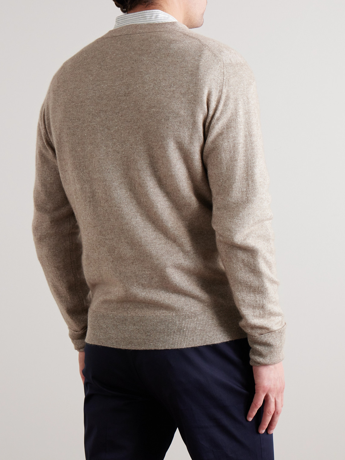 Shop Kingsman Cashmere And Linen-blend Cardigan In Neutrals