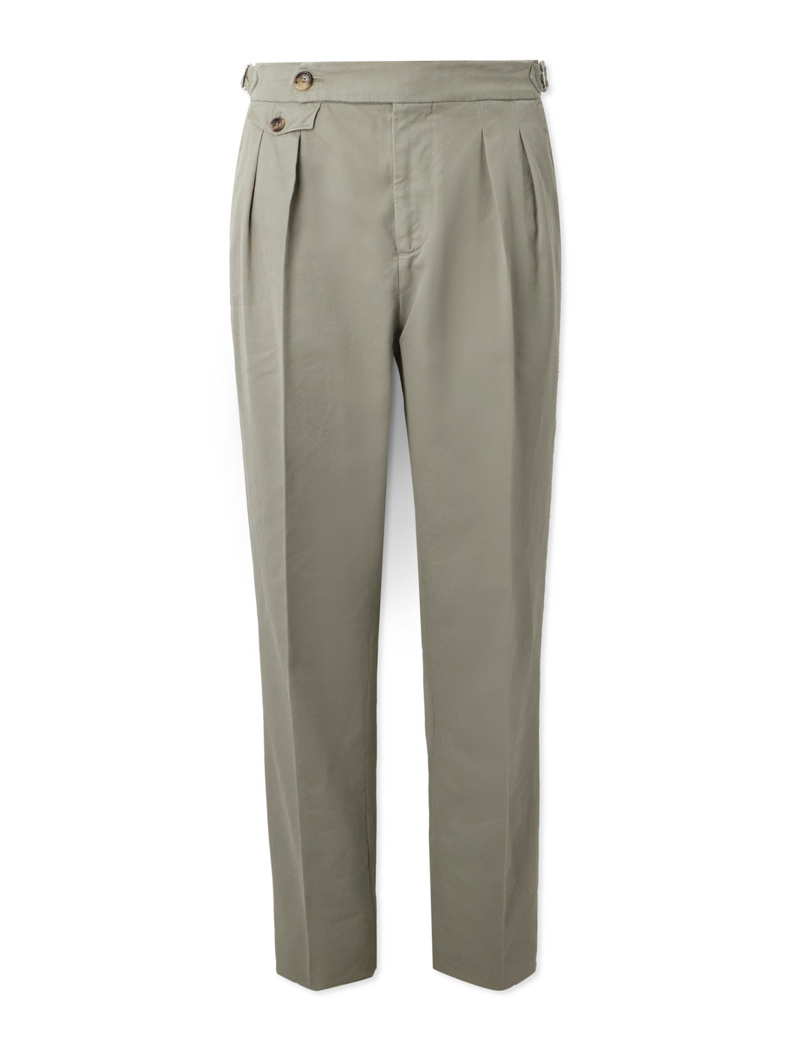 Brunello Cucinelli Tapered Pleated Cotton-twill Suit Trousers In Green