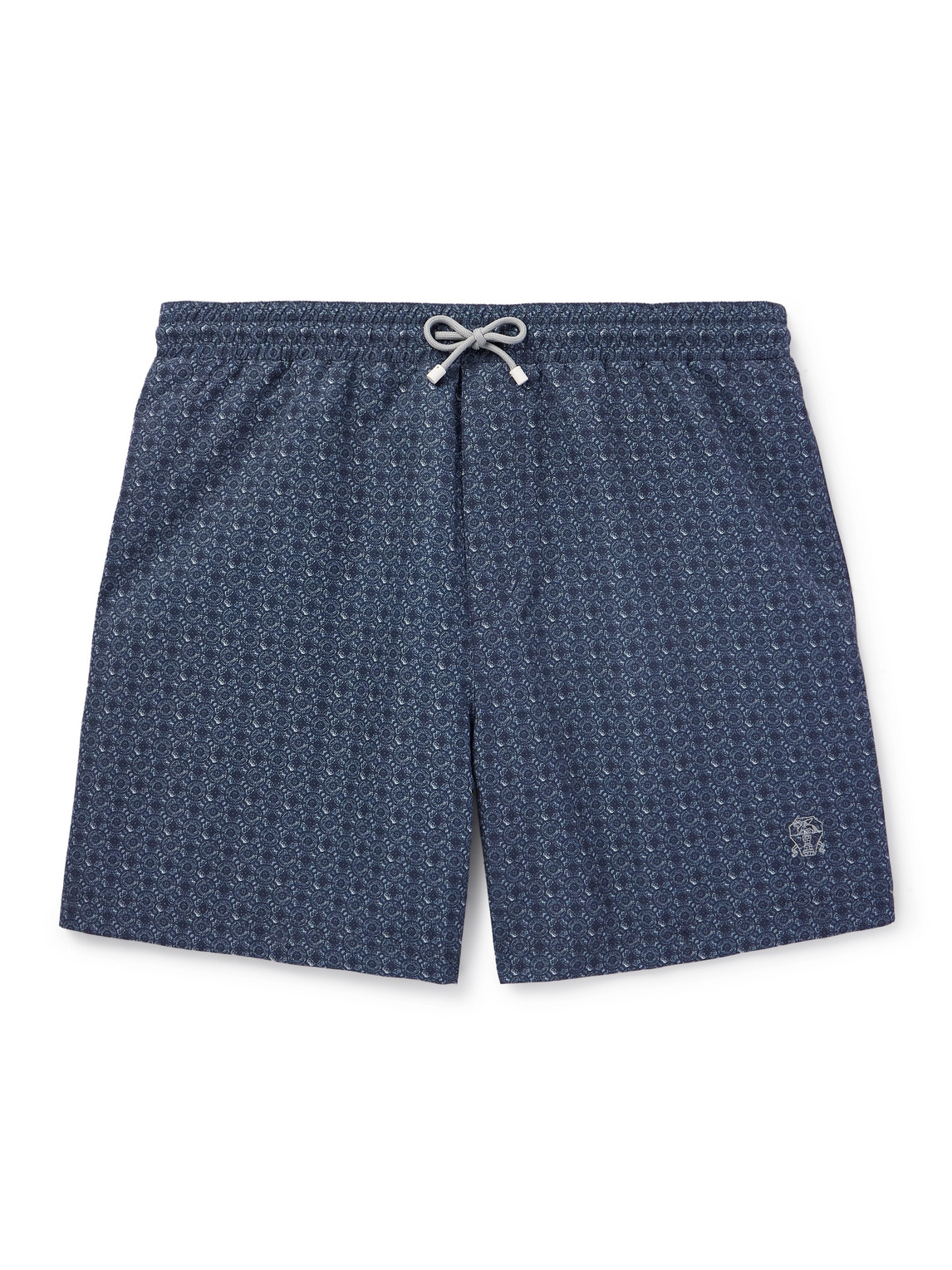 Brunello Cucinelli Straight-leg Mid-length Printed Swim Shorts In Blue