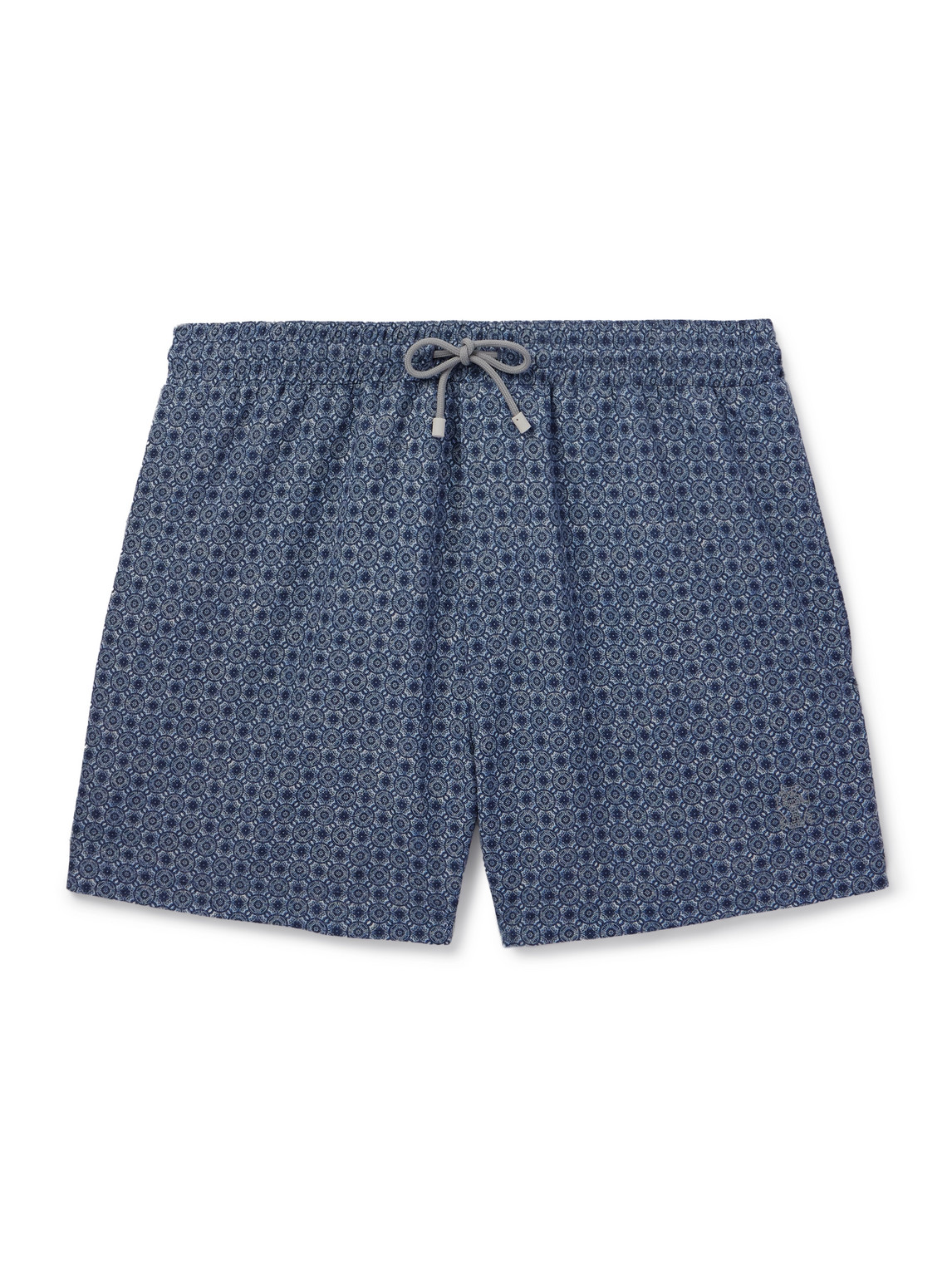 Brunello Cucinelli Straight-leg Short-length Logo-embroidered Printed Swim Shorts In Blue