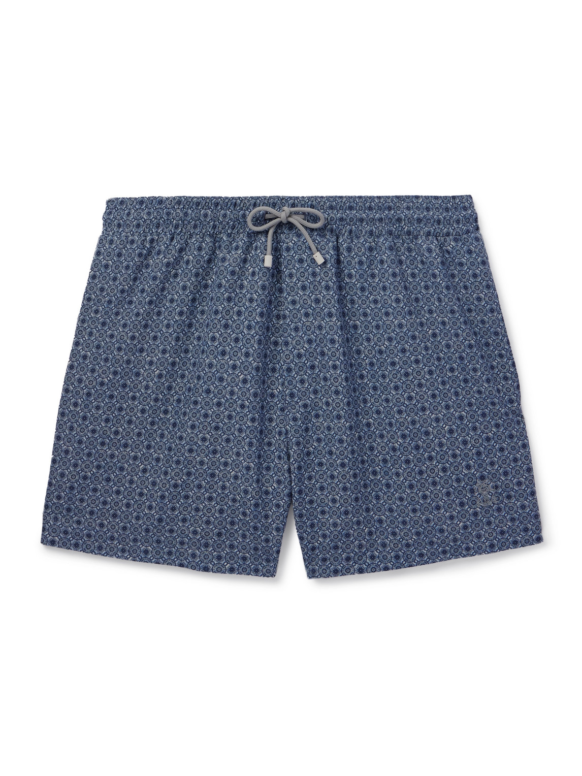 Straight-Leg Short-Length Logo-Embroidered Printed Swim Shorts