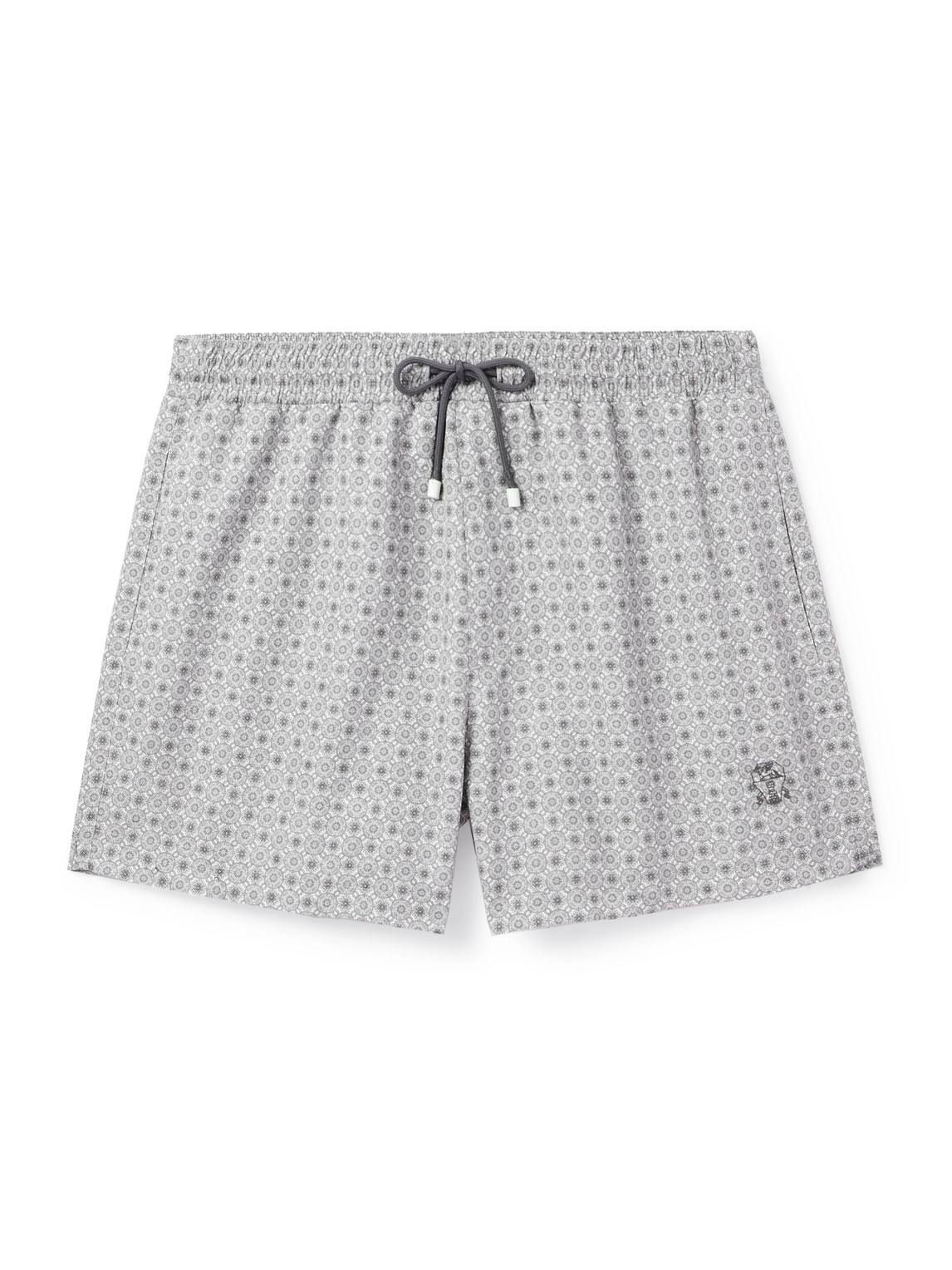 Brunello Cucinelli Straight-leg Short-length Logo-embroidered Printed Swim Shorts In Gray