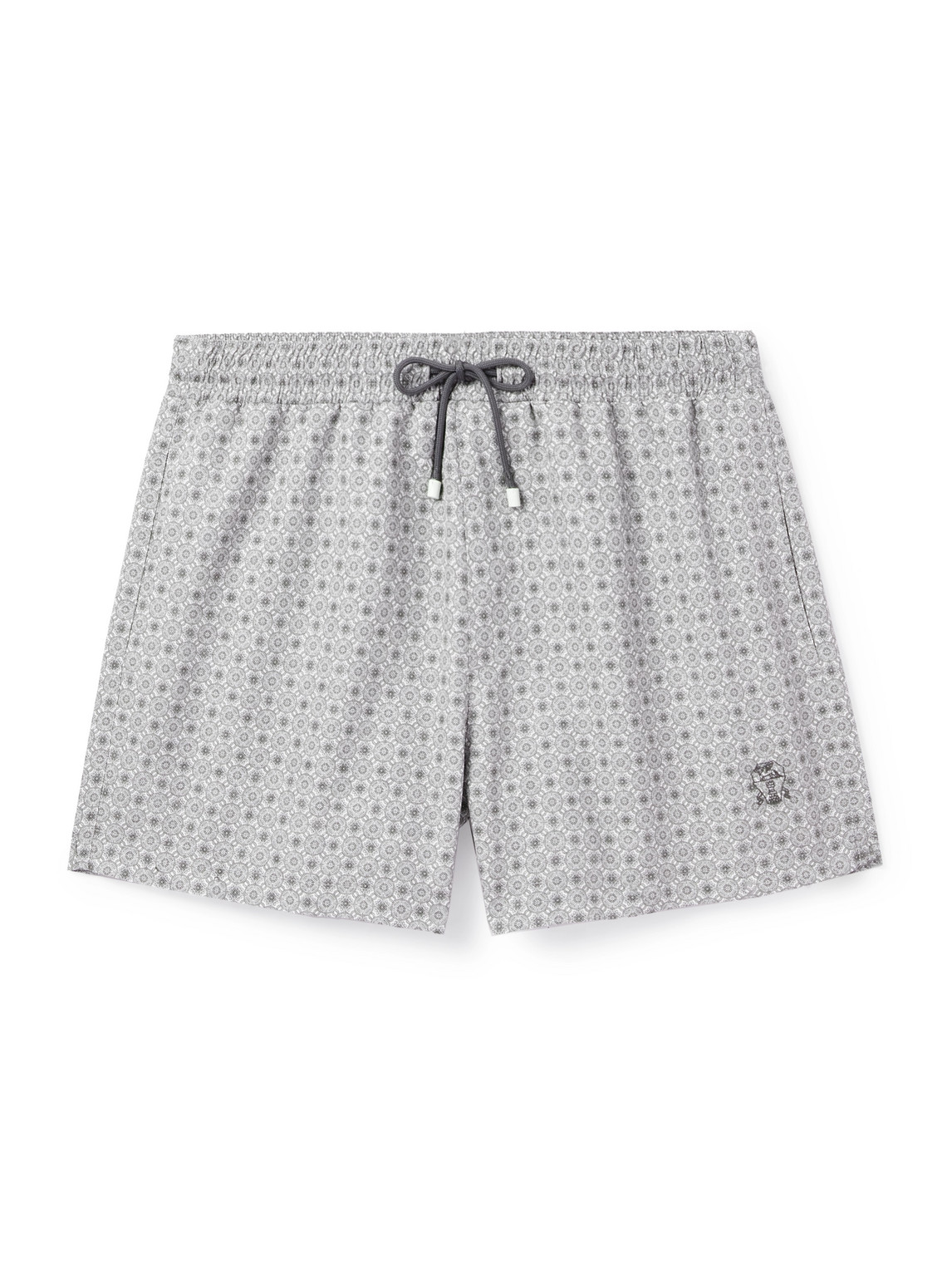 Straight-Leg Short-Length Logo-Embroidered Printed Swim Shorts