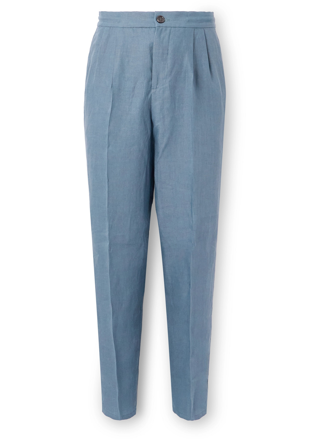 Brunello Cucinelli Straight-leg Pleated Linen Suit Trousers In Blue