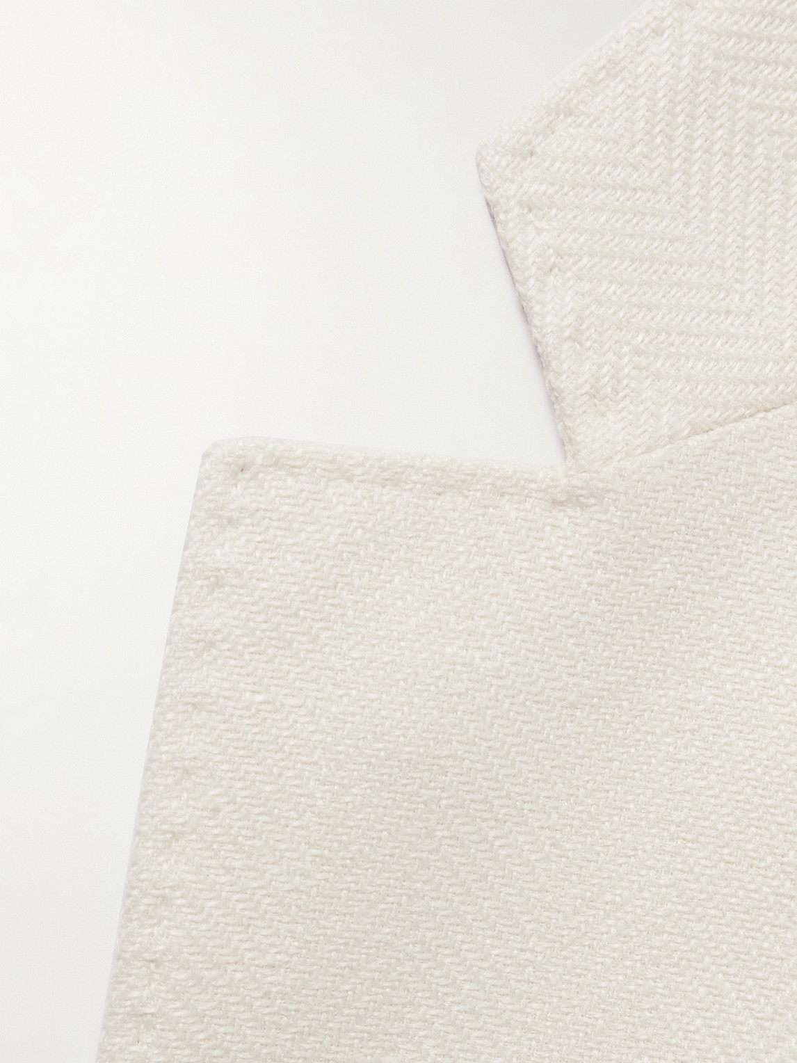 BRUNELLO CUCINELLI DOUBLE-BREASTED HERRINGBONE LINEN, SILK, WOOL AND COTTON-BLEND BLAZER