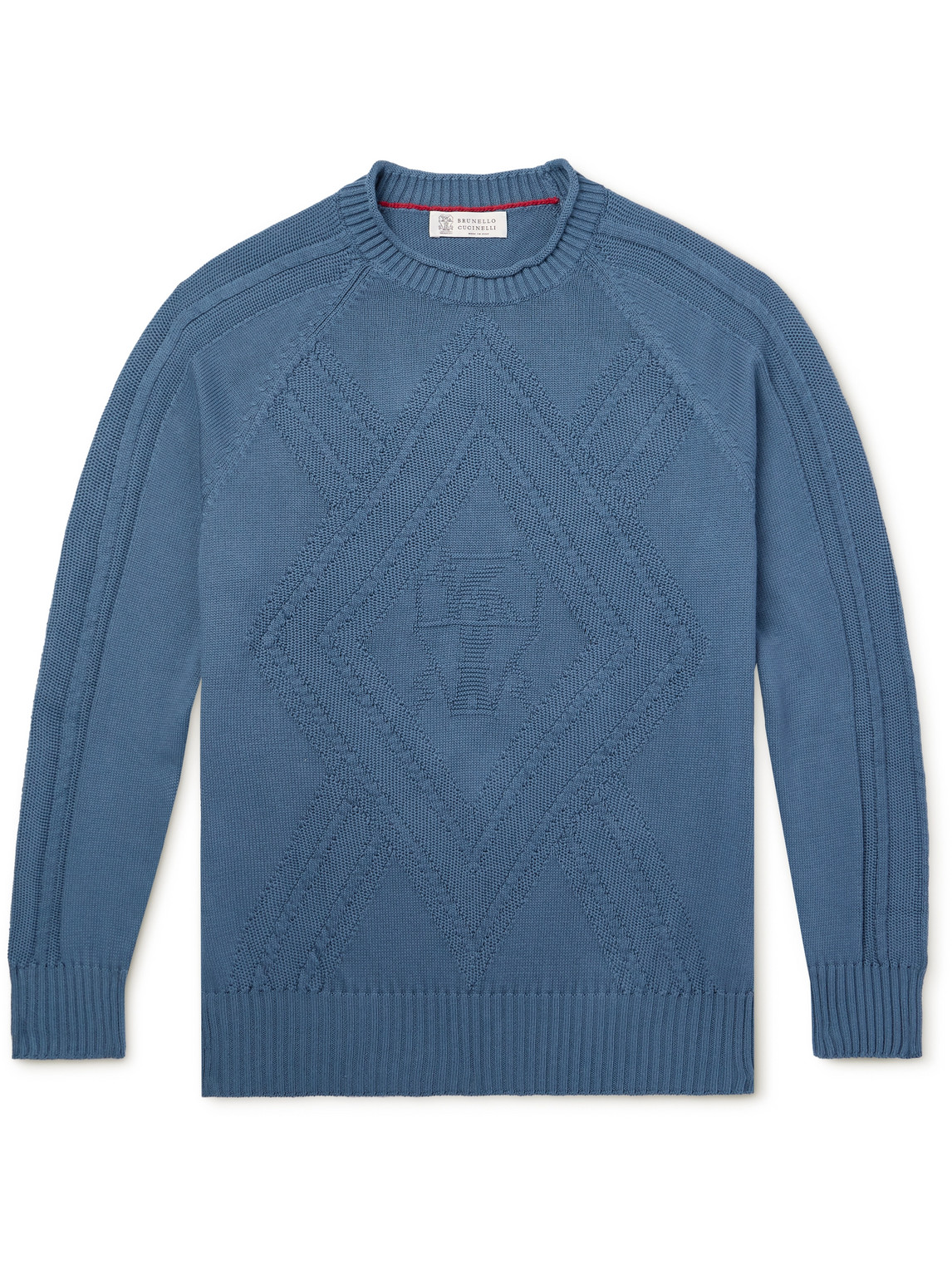 Brunello Cucinelli Argyle Cotton Sweater In Blue
