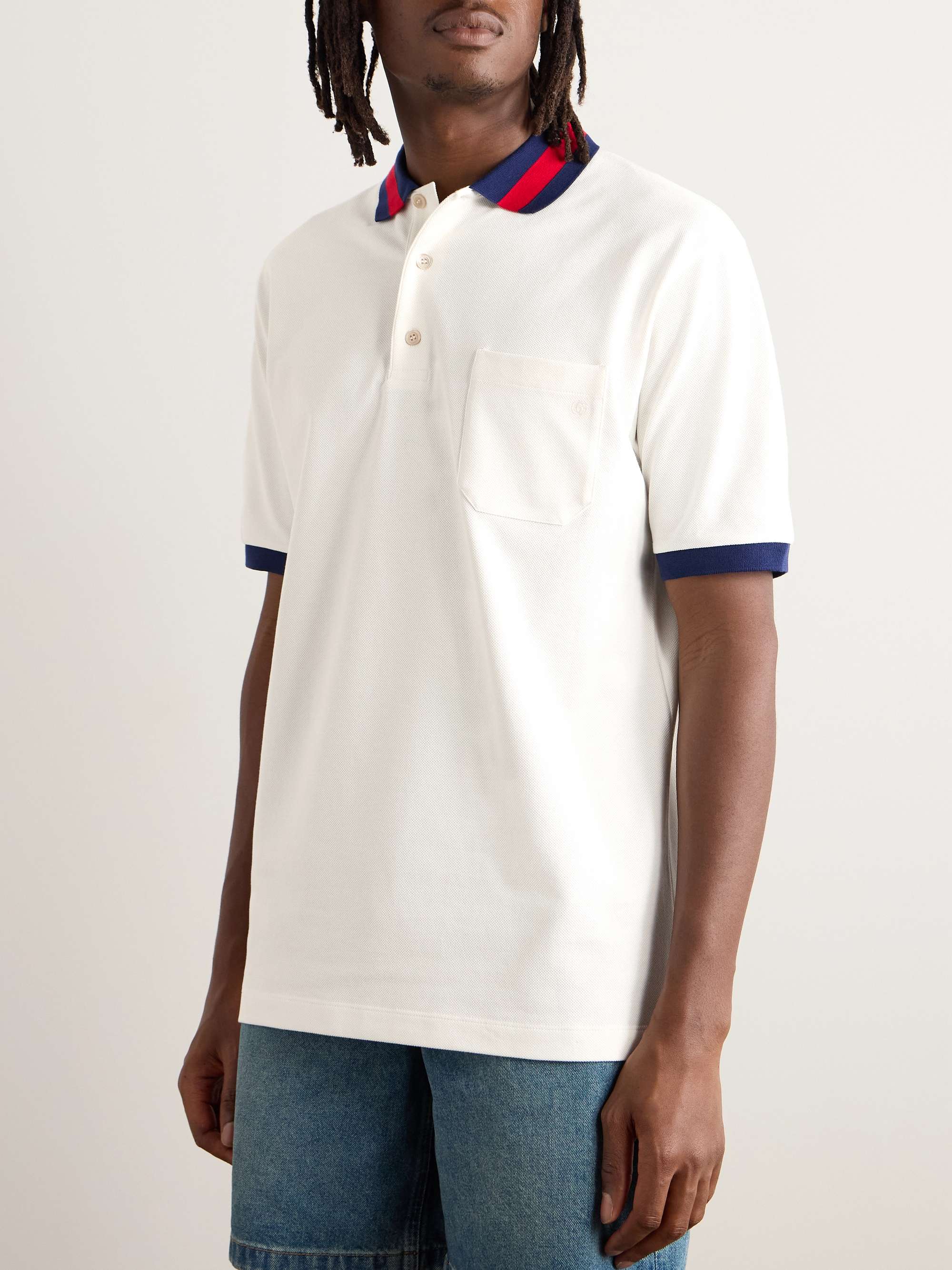 GUCCI Logo-Embroidered Stretch-Cotton Piqué Polo Shirt