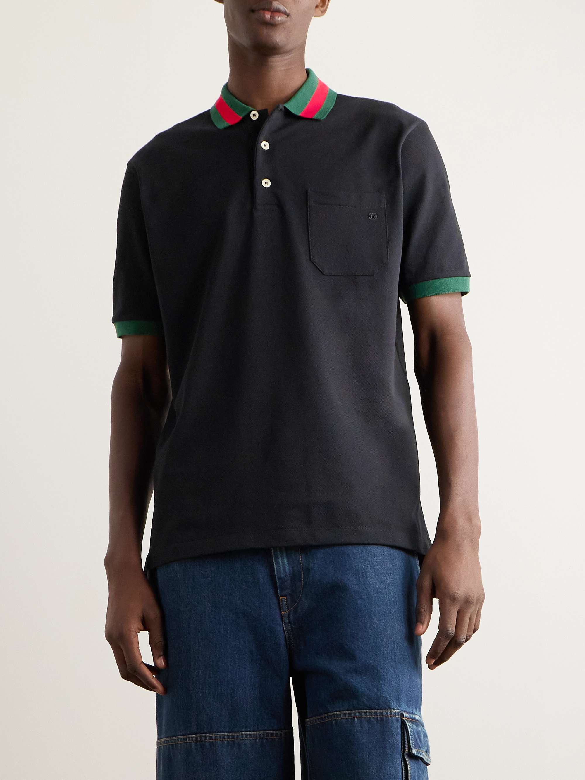 GUCCI Logo-Embroidered Stretch-Cotton Piqué Polo Shirt