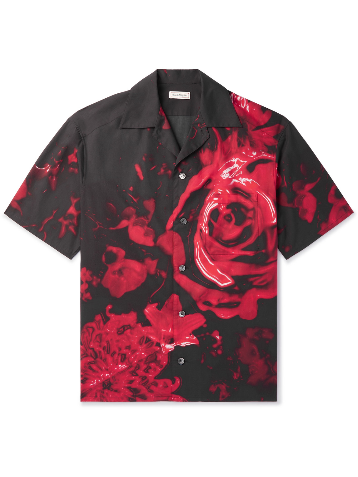 Shop Alexander Mcqueen Camp-collar Floral-print Cotton-poplin Shirt In Red