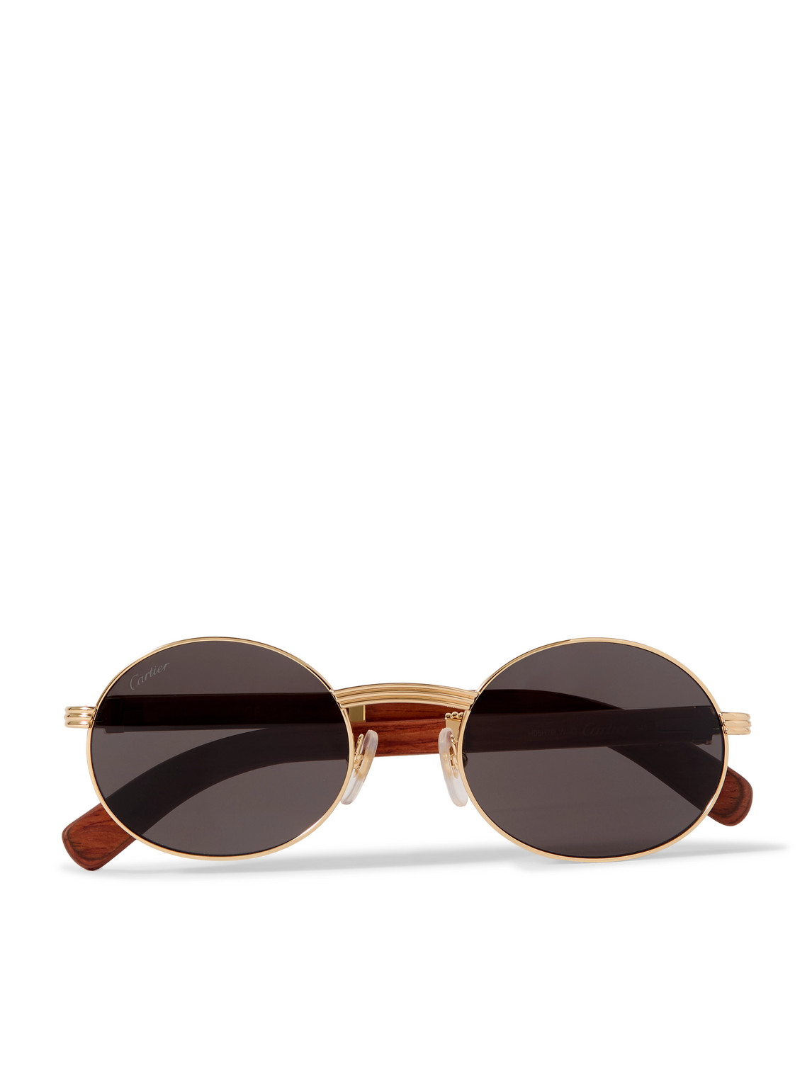 Cartier Première Round-frame Gold-tone And Wood Sunglasses In Multi