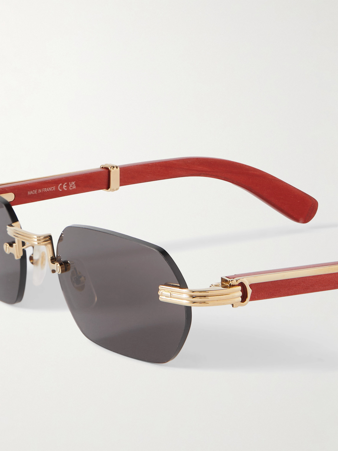 Cartier Rectangular-frame Gold-tone And Wood Sunglasses In Red