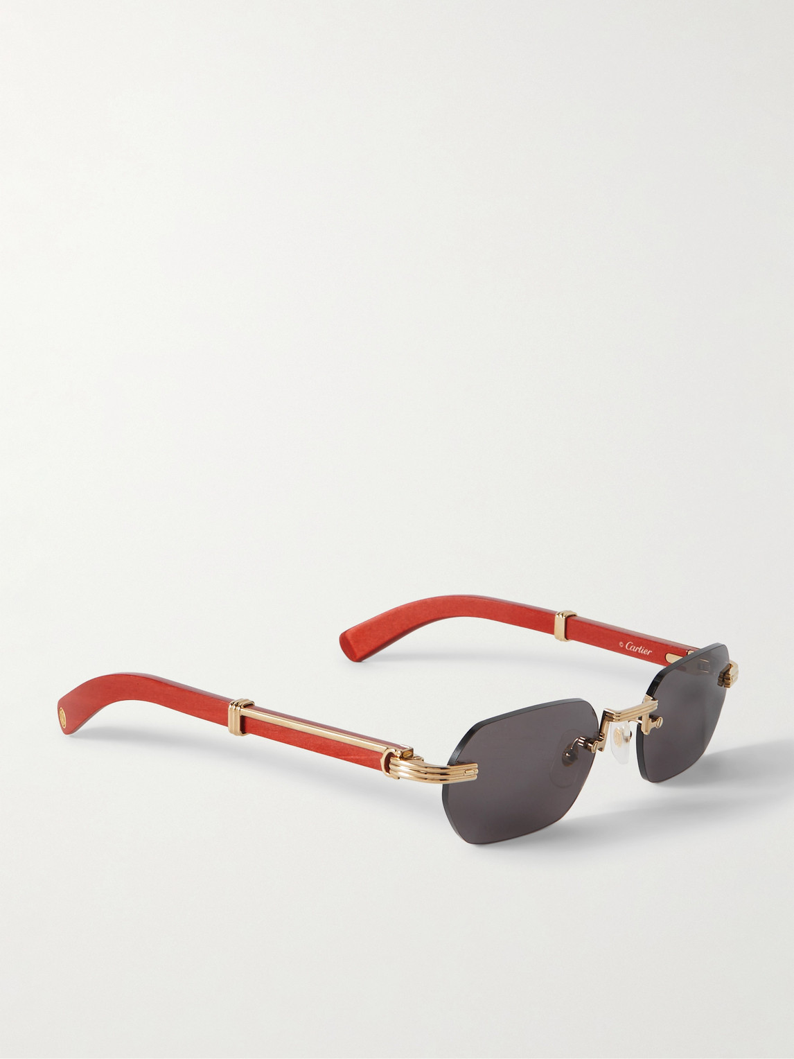 Shop Cartier Rectangular-frame Gold-tone And Wood Sunglasses In Red