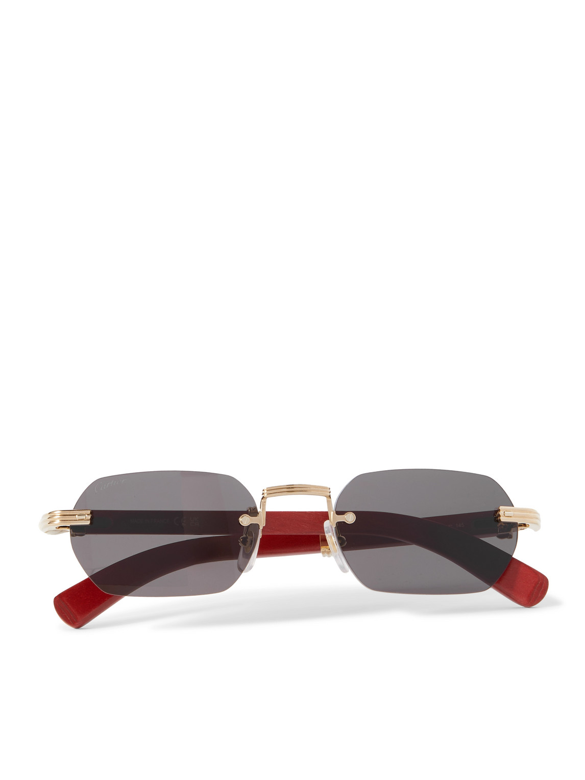 Cartier Rectangular-frame Gold-tone And Wood Sunglasses In Red