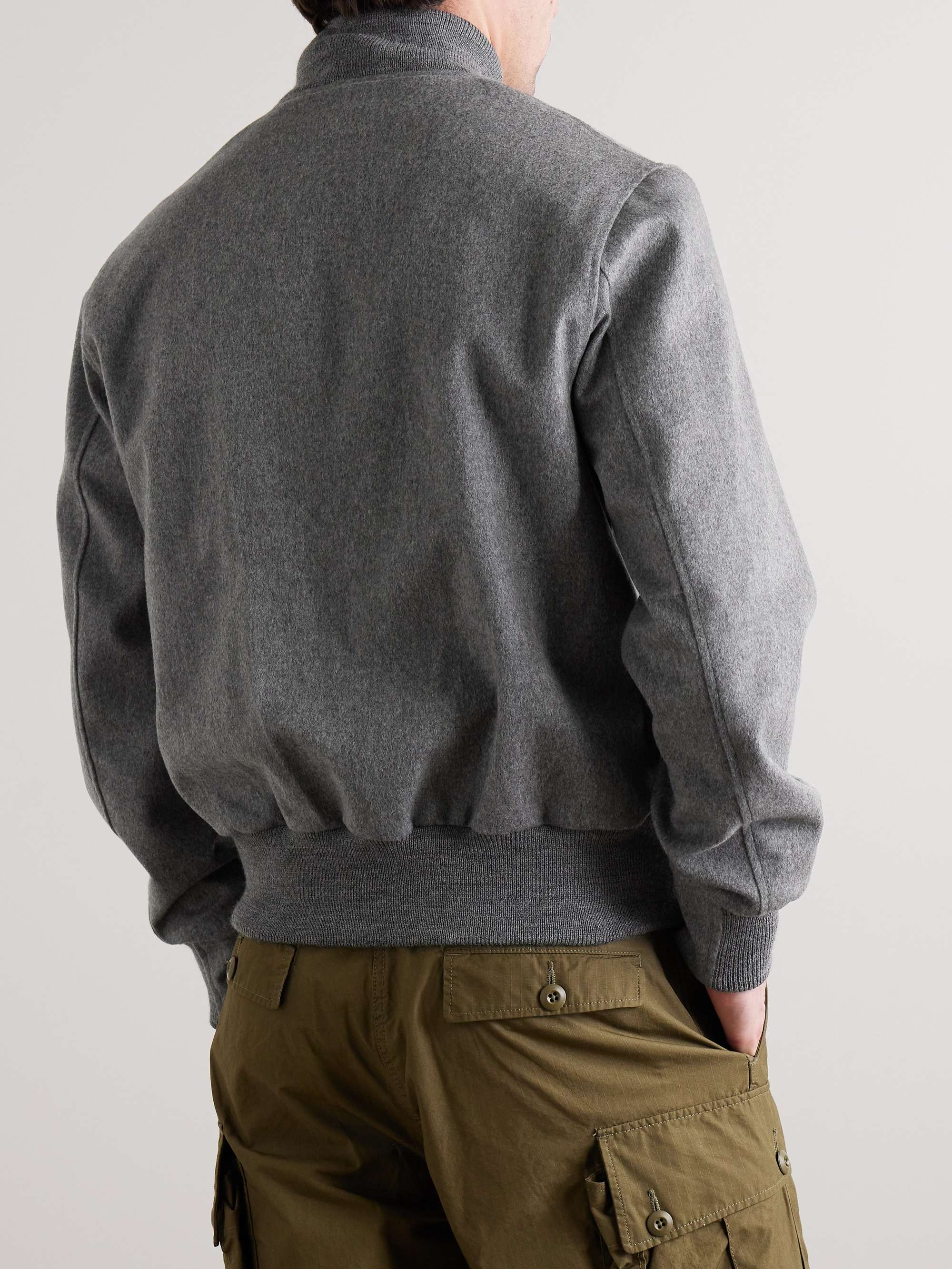 GOLDEN BEAR The Jackson Leather-Trimmed Wool Bomber Jacket
