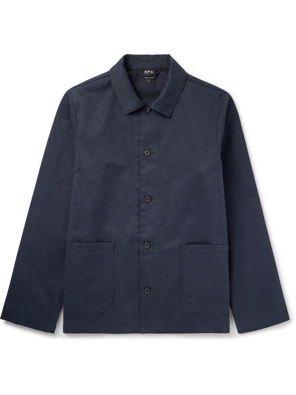 Apc Kerlouan Logo-embroidered Cotton-twill Overshirt In Blue