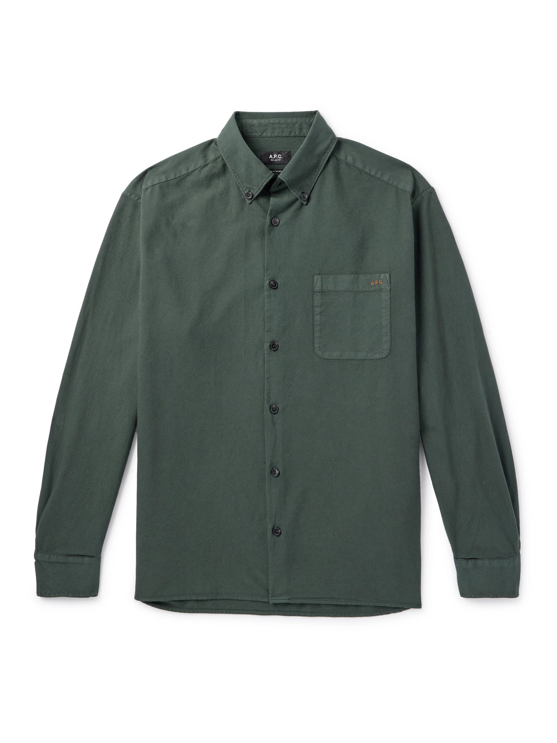 A.P.C. - Mateo Button-Down Collar Logo-Embroidered Cotton-Twill Shirt - Men - Green - XS