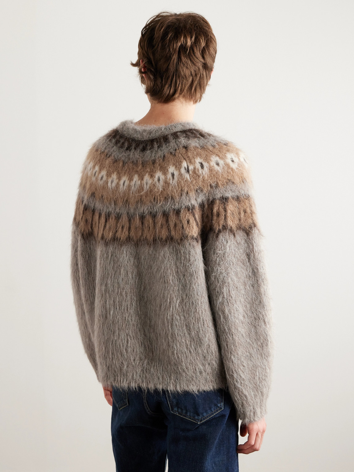 Celine Fair Isle Brushed Alpaca Wool-blend Sweater In Gray