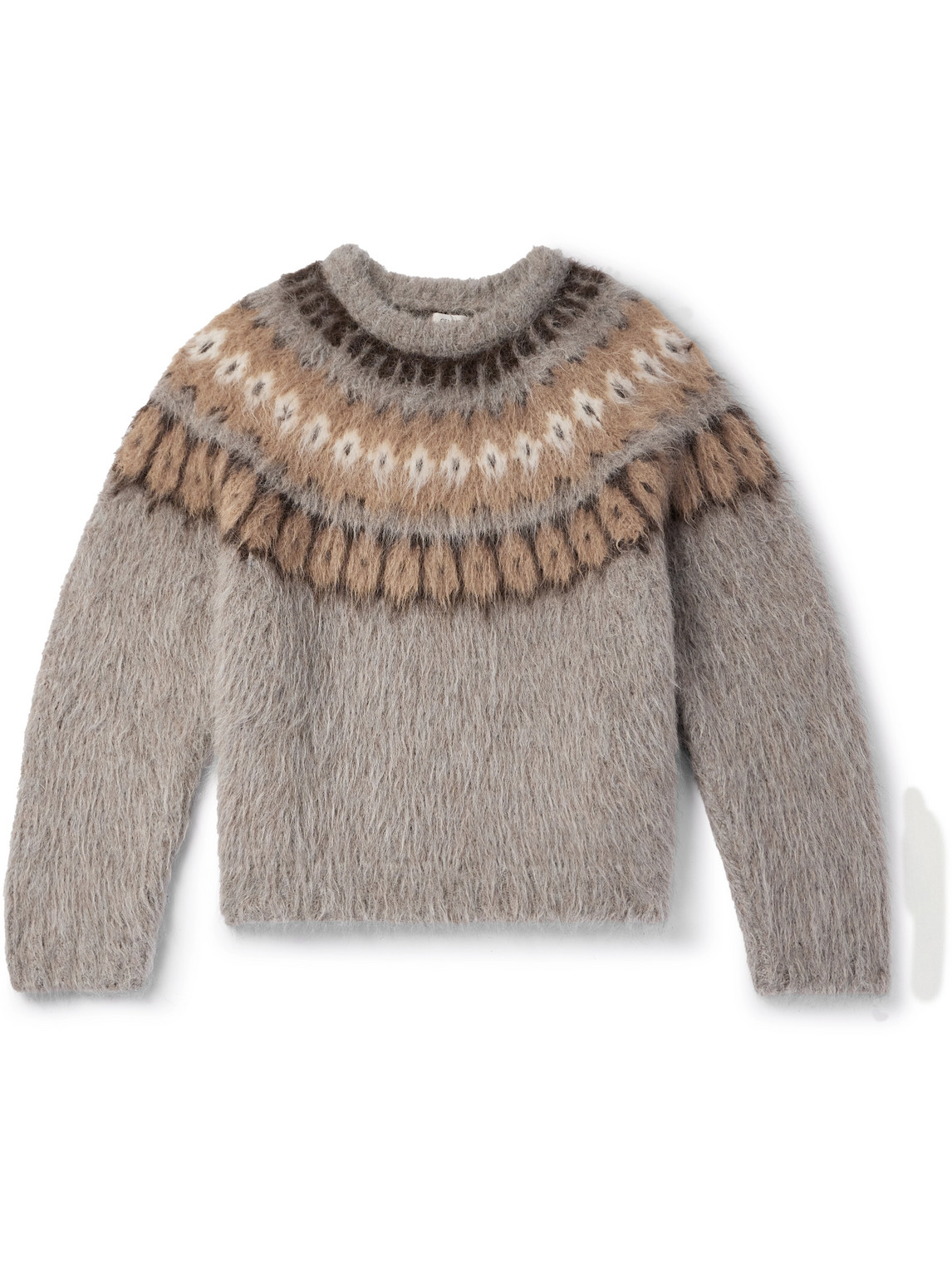 Celine Fair Isle Brushed Alpaca Wool-blend Sweater In Gray