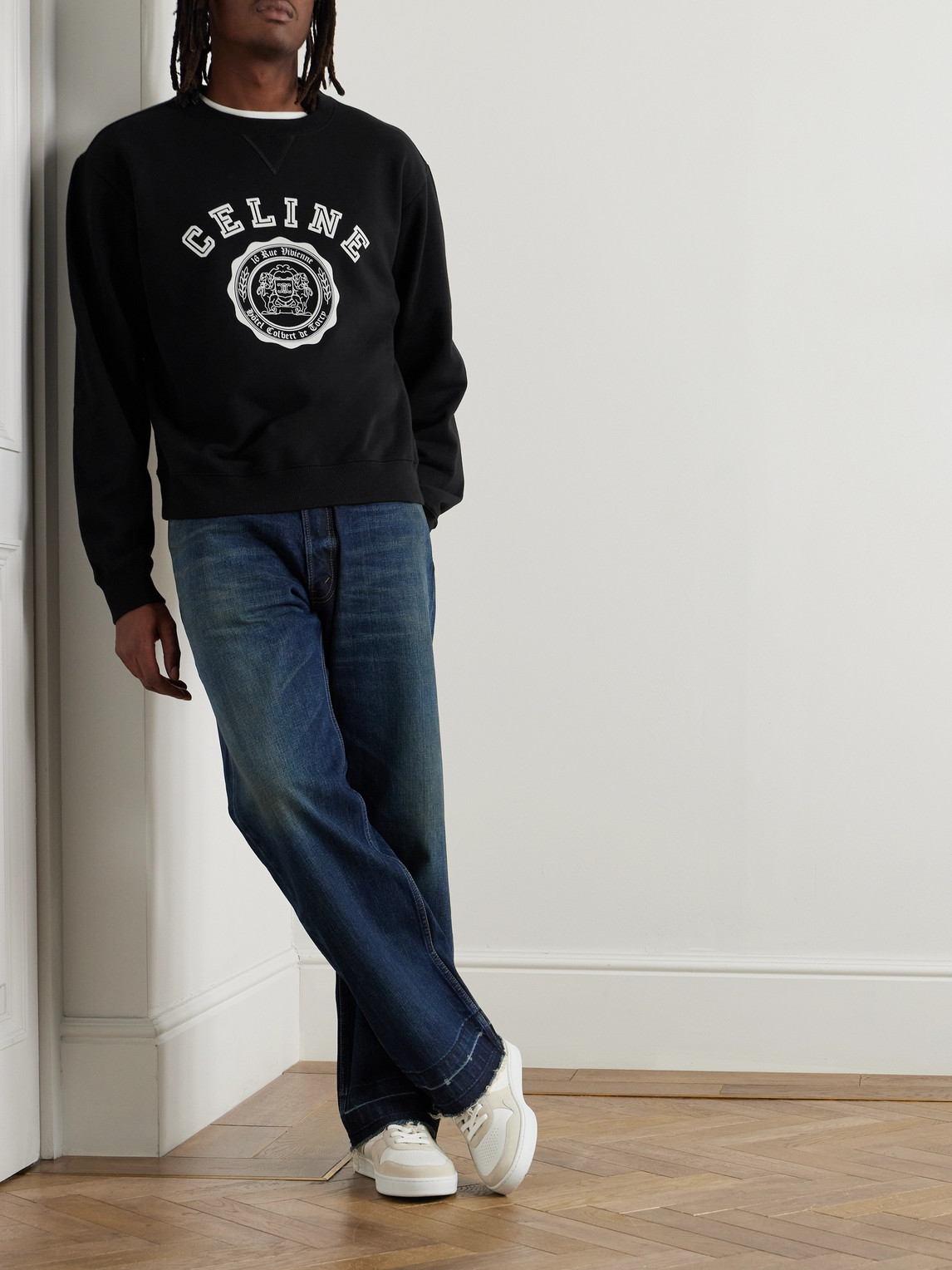 Celine Logo-print Cotton-jersey Sweatshirt In Black