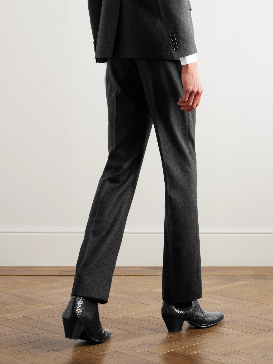 Celine Straight-leg Pinstriped Brushed Wool-twill Suit Trousers In Black