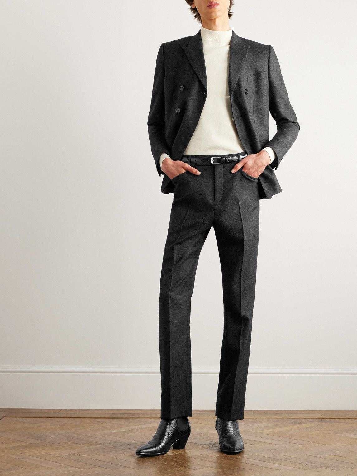 Celine Straight-leg Pinstriped Brushed Wool-twill Suit Trousers In Black