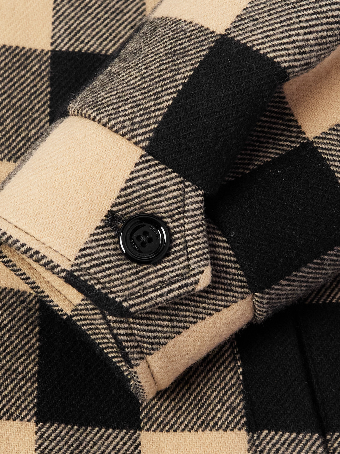 Celine Logo-print Cotton Jersey-trimmed Padded Checked Wool Hooded Overshirt In Neutral