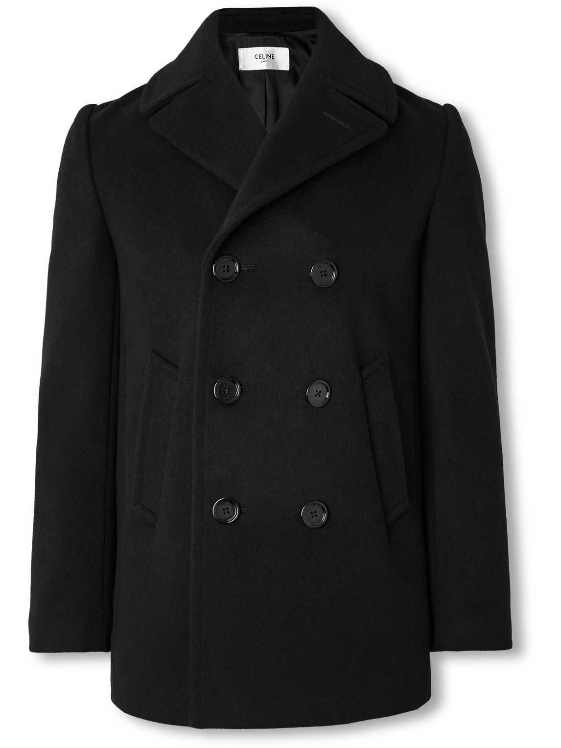Celine Slim-fit Double-breasted Cashmere Coat In Black