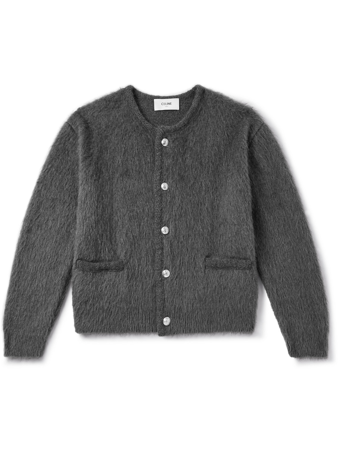 Celine Brushed Mohair-blend Cardigan In Gray