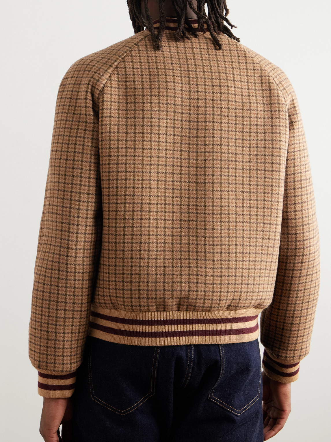 Celine Logo-embroidered Checked Wool Bomber Jacket In Brown