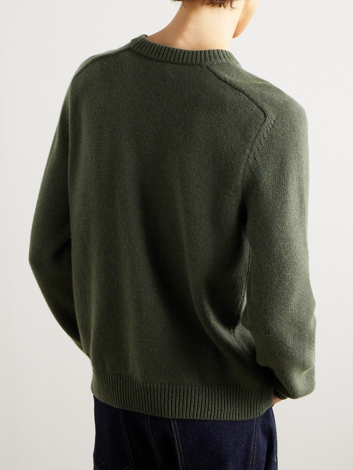 Celine Triomphe Slim-fit Logo-embroidered Wool And Cashmere-blend Sweater In Green