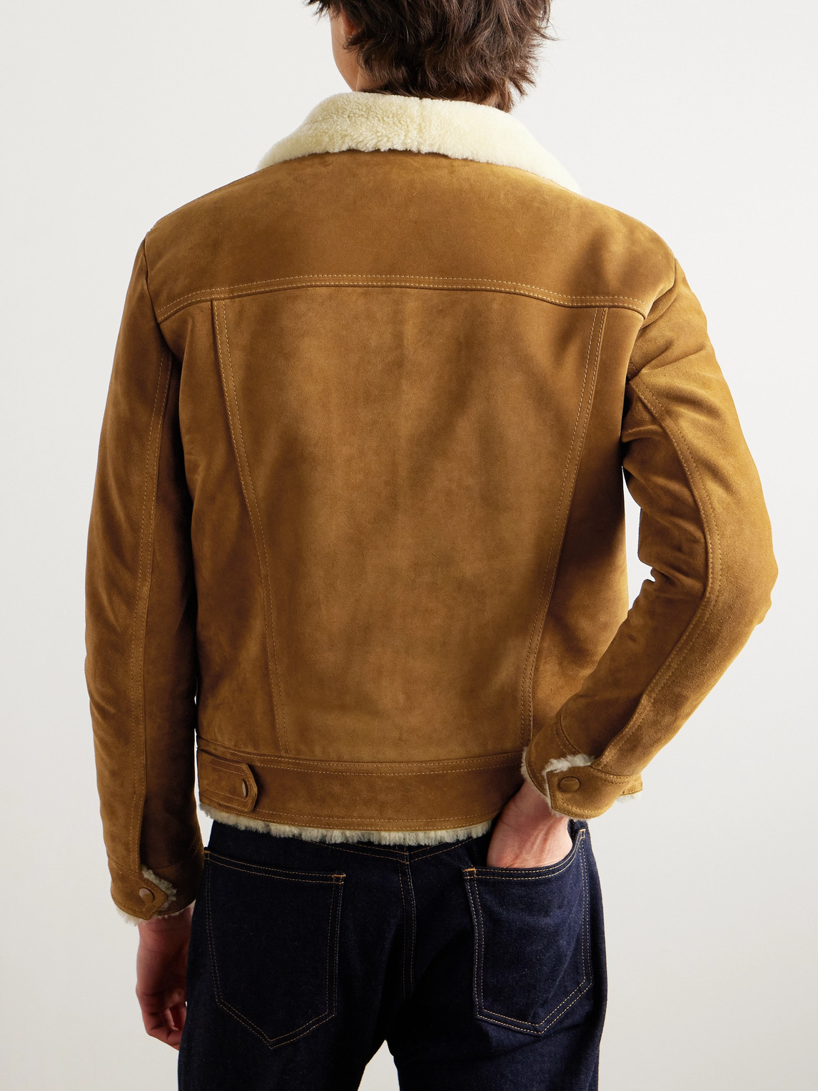 Celine Shearling Trucker Jacket In Brown