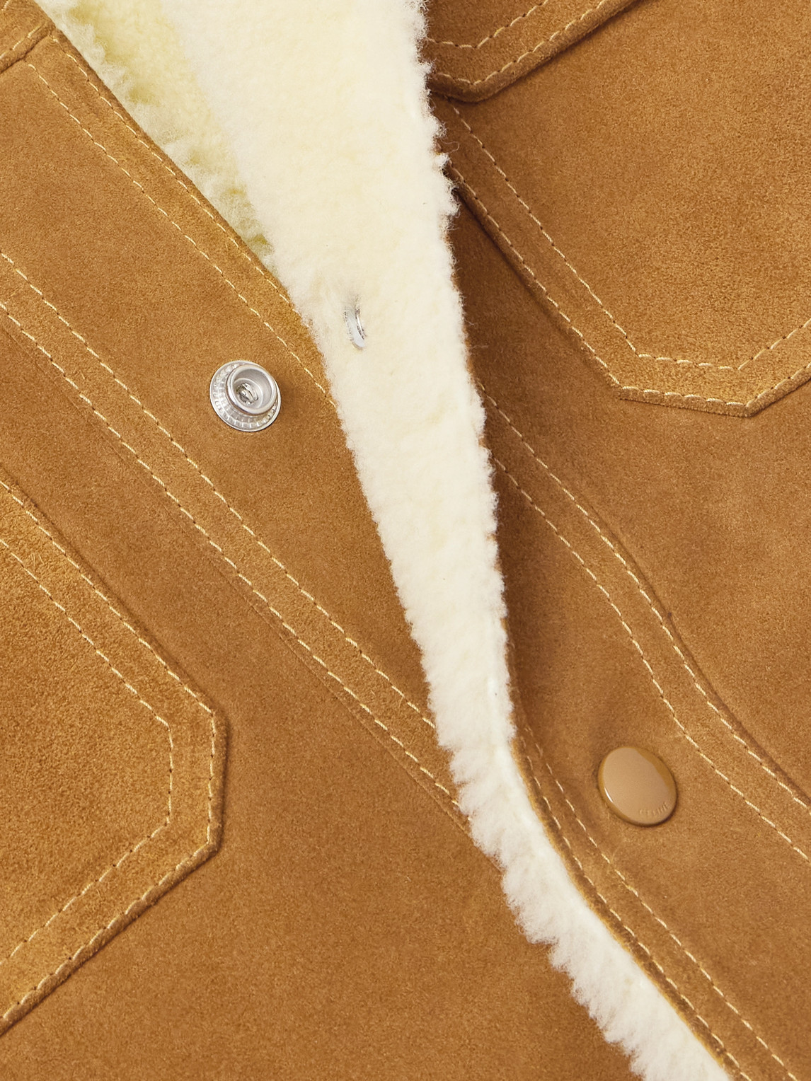 Celine Shearling Trucker Jacket In Brown